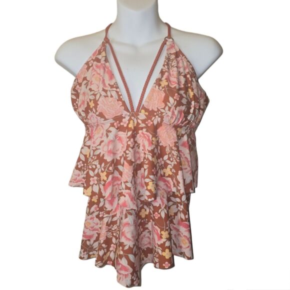Pink Floral Swim Top with Braided Detail (Juniors L 12/14) - Picture 1 of 3